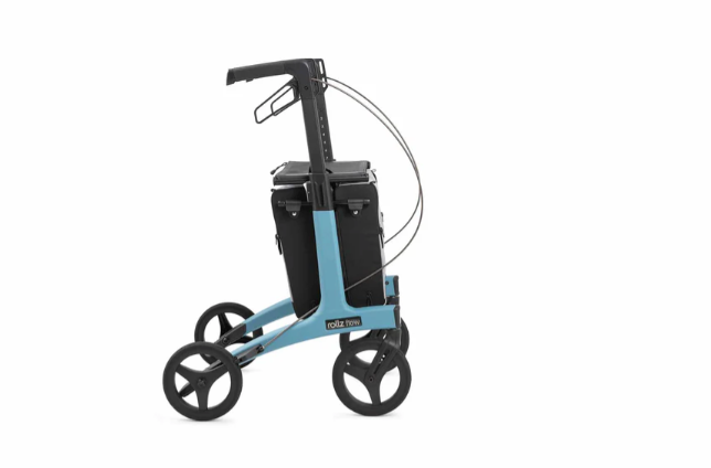 Teal Rollz Flow rollator folded, side view