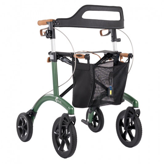 Saljol Allround rollator in green, with cork handles and mesh basket