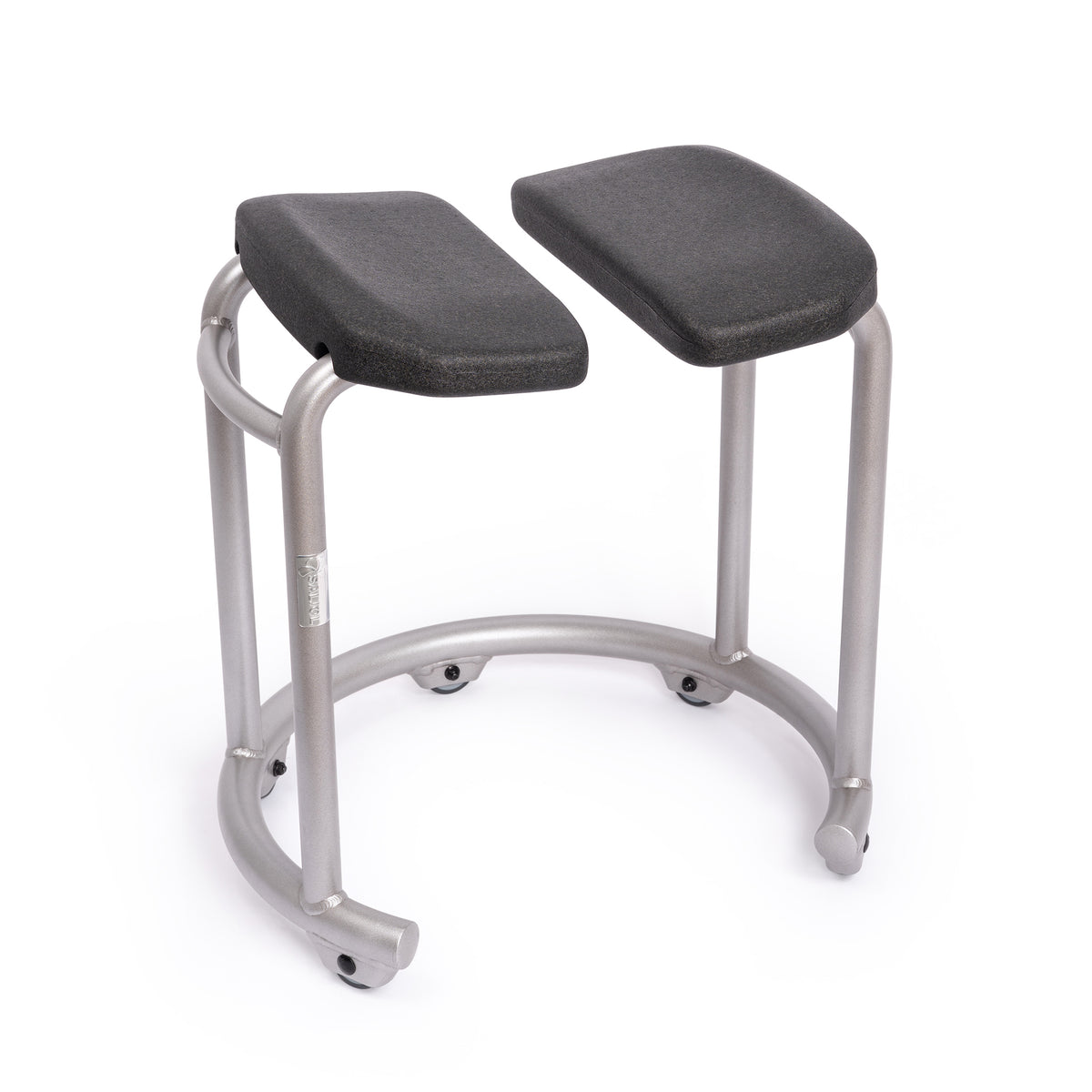 Saljol swivel shower stool viewed from the front, showing the split seat and five castors